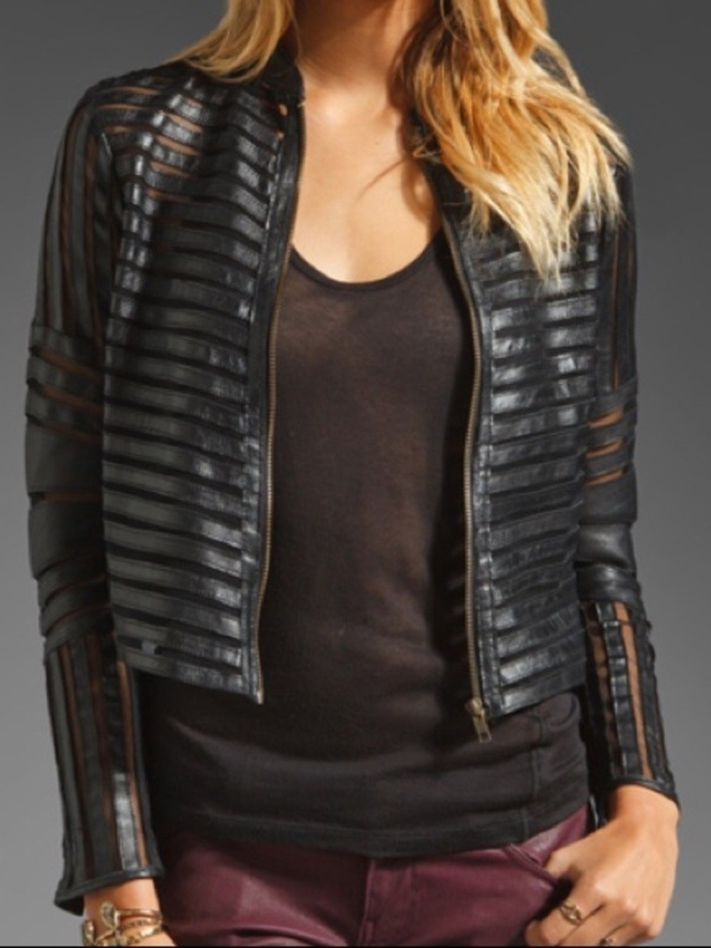 Yoki Black Striped Leather-Effect Bomber Jacket